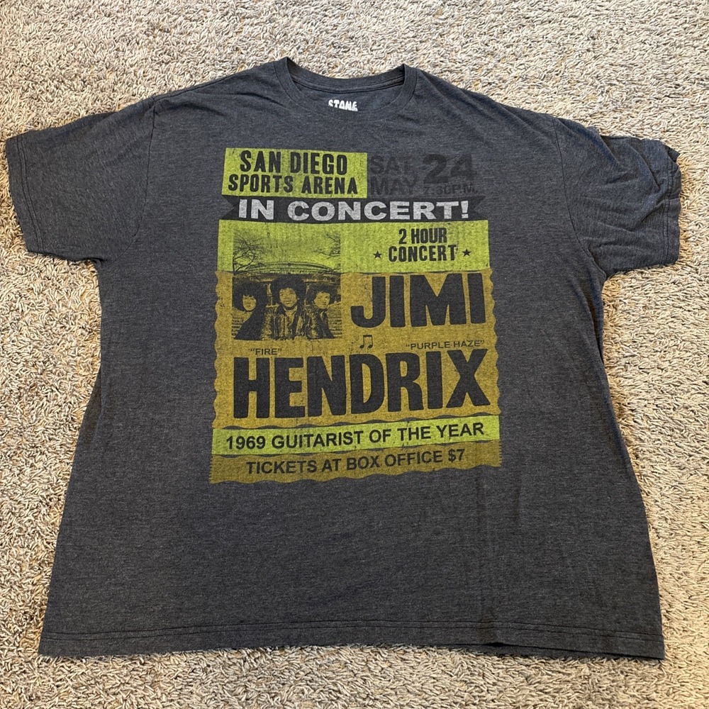 Vintage Style Jimi Hendrix San Diego Sports Arena Dark Grey T Shirt - 2XL
